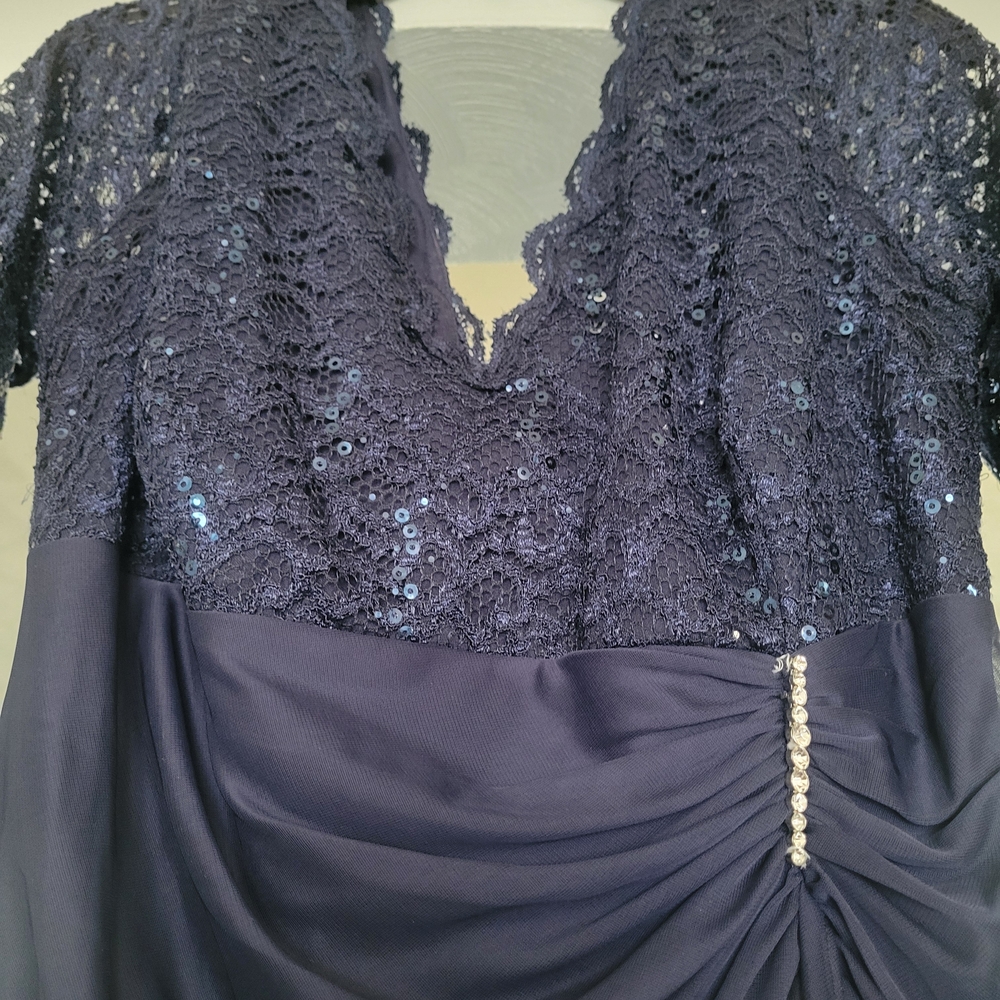 Betsy & Adam Navy Lace Sequin Dress